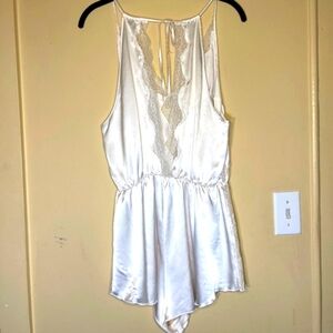 Elegant Cream Lace-Trimmed Romper